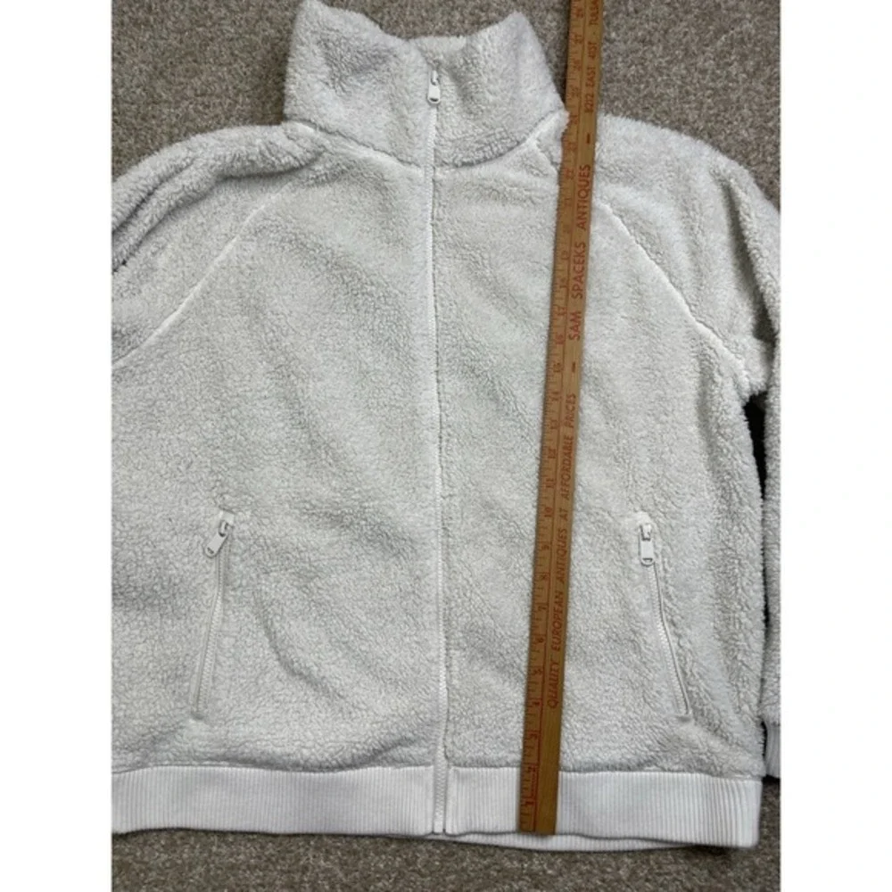 Athleta Jacket Womens Large Beige Sherpa Fleece Full‎ Zip Pockets